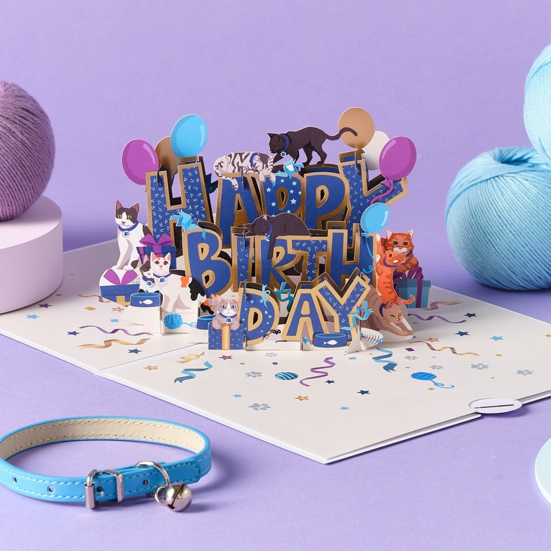 Carte pop-up Happy Birthday Cats - Carte de bienfaisance Battersea Dogs & Cats pour la maison - Sous licence officielle image 1