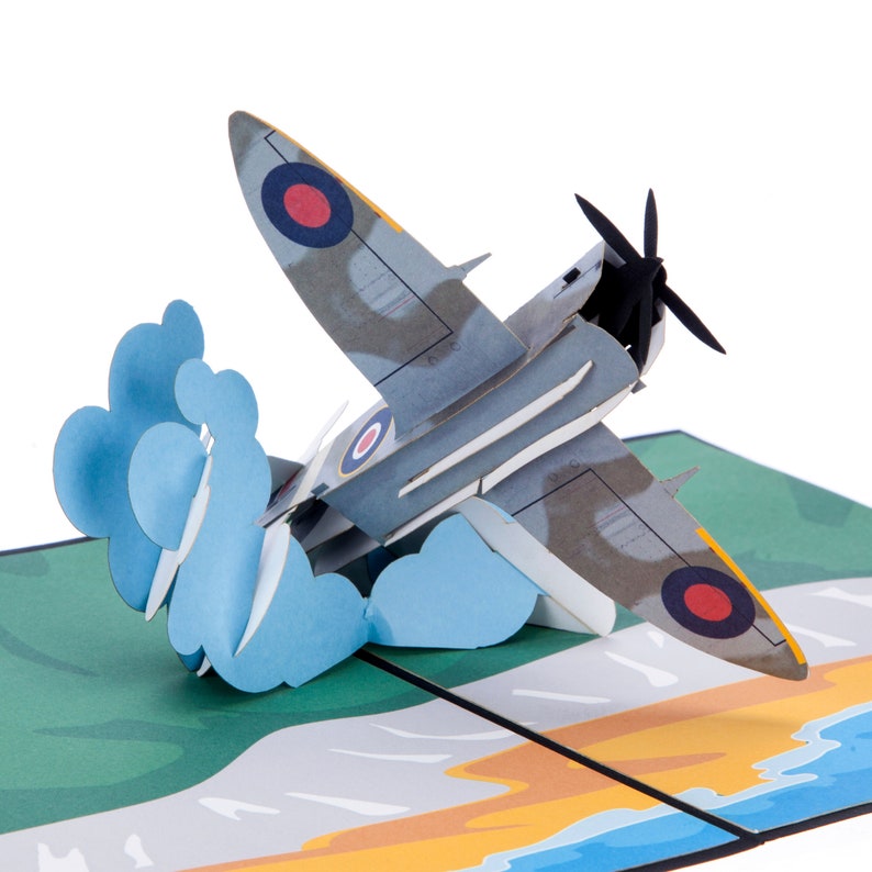 Spitfire Birthday Pop Up Card - RAF Gifts, Gifts for Plane Enthusiasts, Aviation Cards and Gifts, Flying Spitfire 3D Model | Handmade 