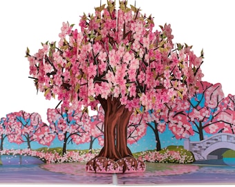 Cardology - Carte pop-up fleur de cerisier rose | Cartes d'anniversaire pour elle, cartes de fête des mères, cartes de Saint-Valentin, cartes de rétablissement