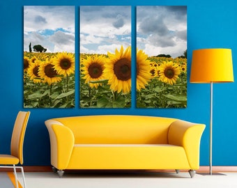 Sunflower Field Triptych Canvas Print, 3-Panel Wall Art