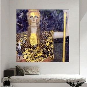 Pallas Athena by Gustav Klimt, Canvas art Gallery Wrapped Canvas Print Framed Canvas Art Gift, Living Room art, Klimt Canvas Ready to Hang.