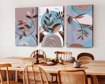 Abstract Floral Canvas Print Set, Boho Neutral Tones, Ready to Hang