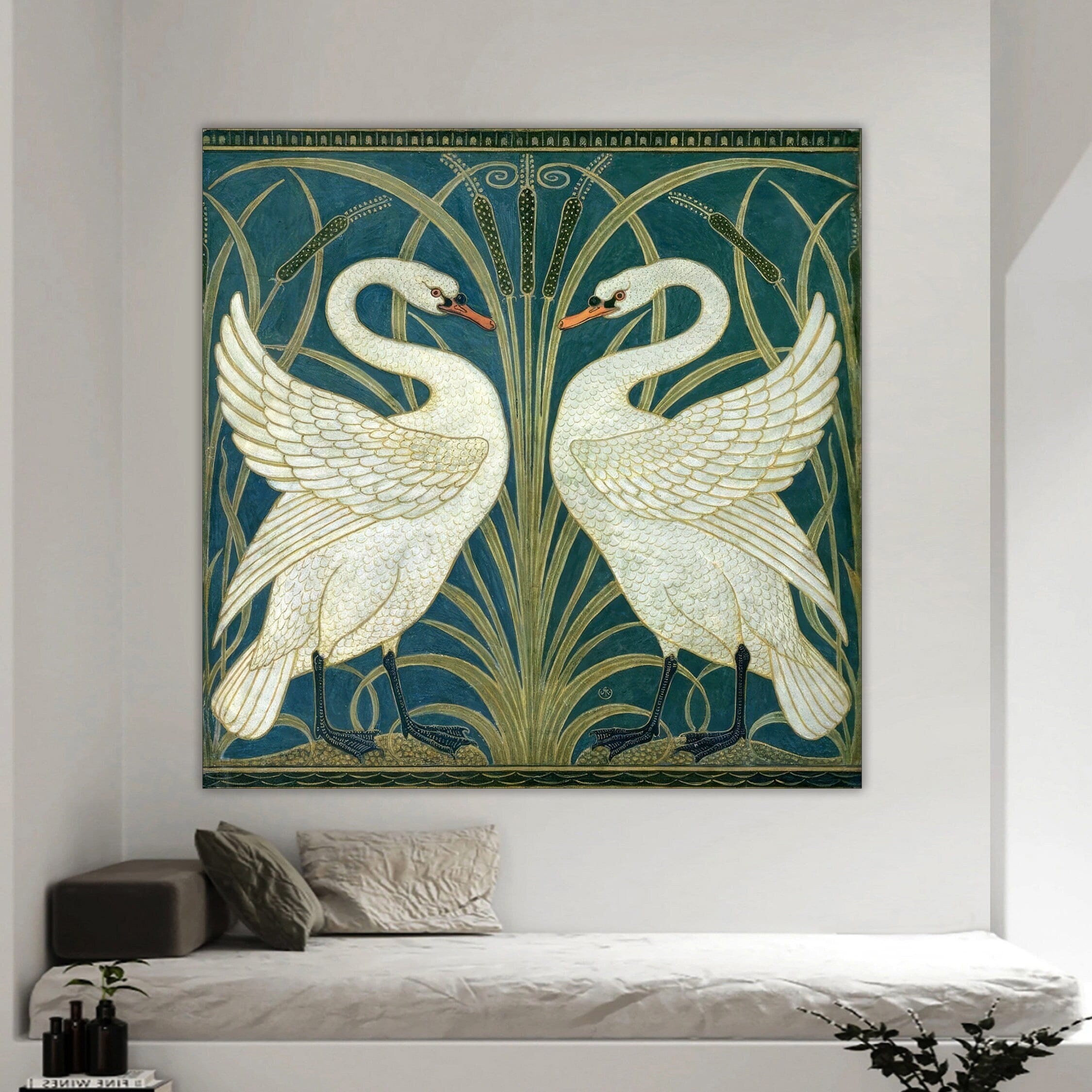 Art Nouveau Swans Canvas Print, Walter Crane Design, Vintage Bird