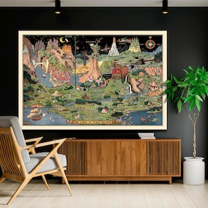 Vintage Fairy Tale Map Canvas, Land of Make Believe, Kids Nursery Art