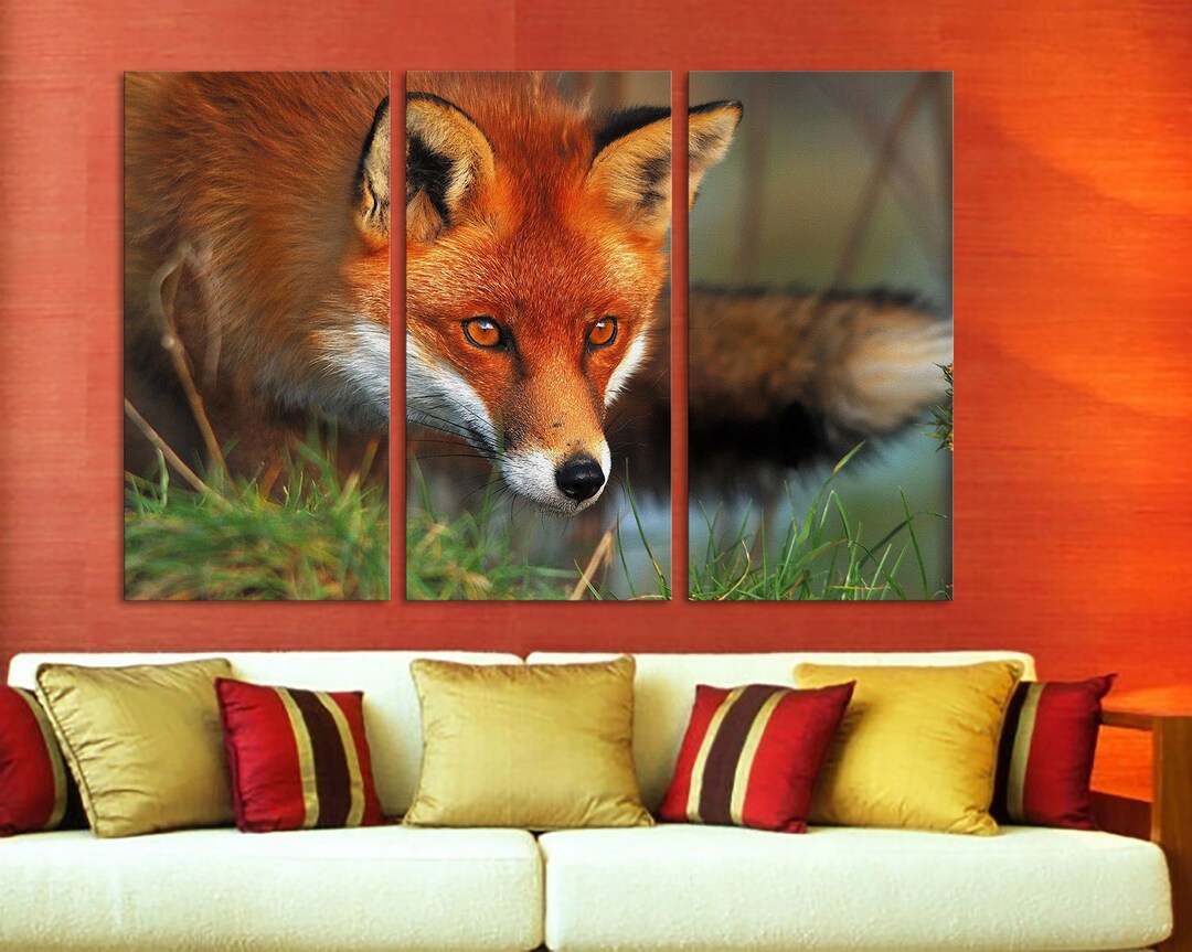 3 Panel Canvas Split, Beautiful Red Fox in It's Natural Habitat ...
