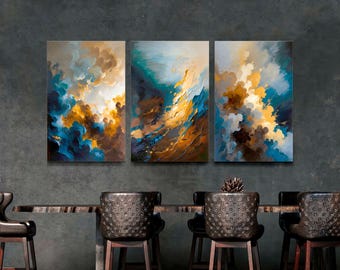 Abstract Canvas Print Set of 3, Moody Dark Academia Art