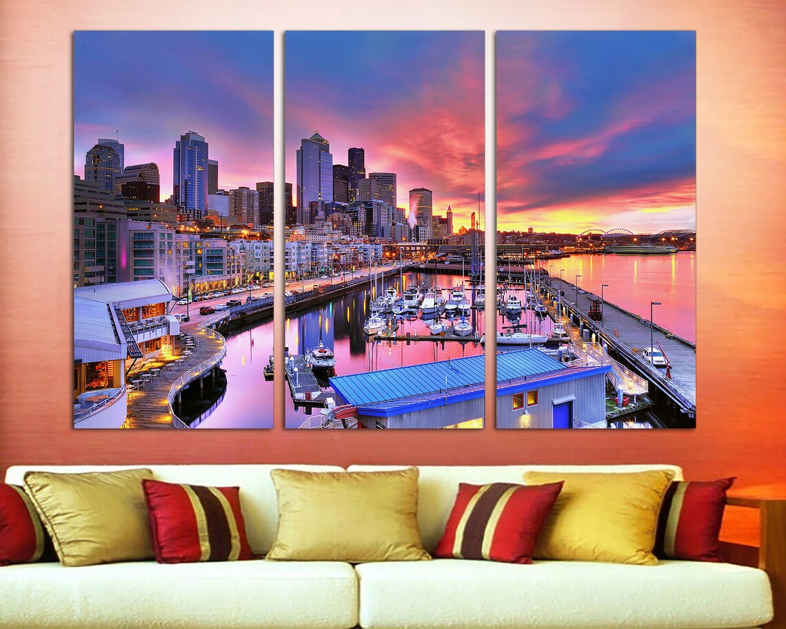 Seattle canvas Cityscape wall art Seattle wall art Skyline Etsy.de