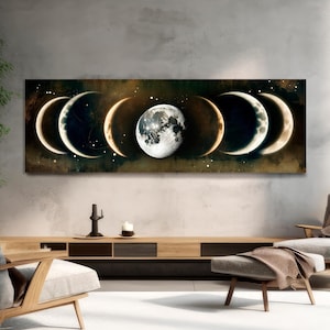 Moon Phases Wall Art, Vintage Night Sky Sign, Abstract Moon Wall Decor, Celestial Home Decor, Lunar Eclipse Canvas Art, Bedroom Canvas Print