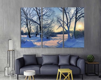 Winter Sunset Forest Canvas Print, Snow Scene Wall Art - Etsy