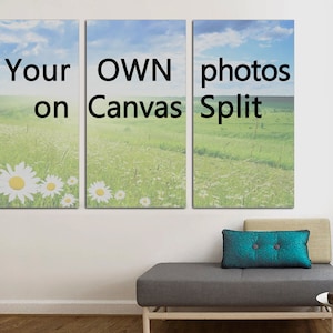Your OWN photos on Canvas Split,  3 Panels Canvas Wall Art, Decoration for your home or office for Interior, decor, Photo gift