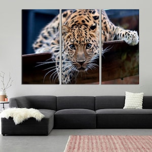 3 Panel Canvas Split, leopard Print, Animal Canvas Art, leopard Wall Art, Wildlife Art, Animal Art, Big Cat Wall Art on CANVAS Ready to Hang