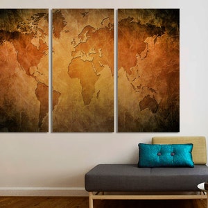 3 Panel Split Abstract World Map Canvas Print,1.5" Deep Frames,triptych ...
