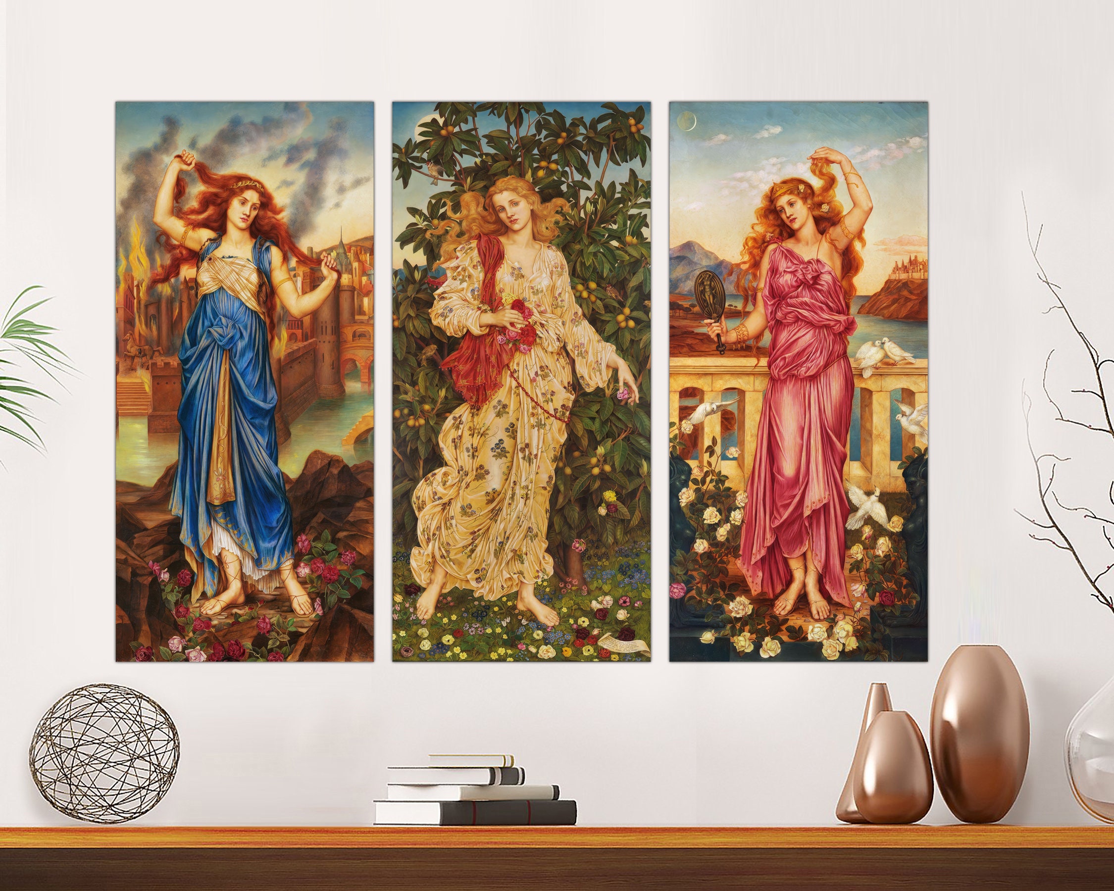 Set of 3 Flora, Helen of Troy by Evelyn De Morgan,famous Painting