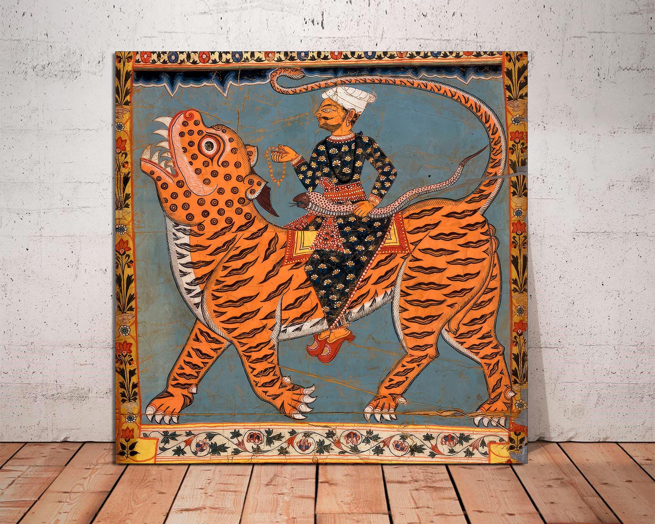 Pir Gazi and Tiger Canvas Art Print, Indian Islamic Mystic Art