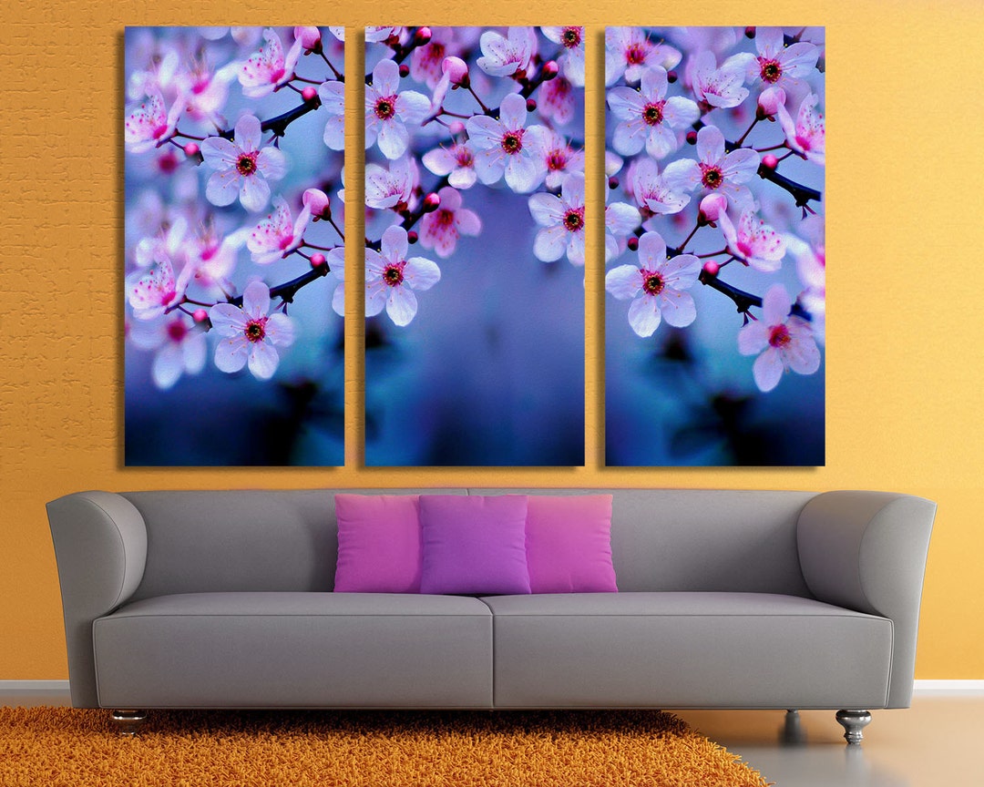 3 Panel Canvas Split, Beautiful April Cherry Blossom, Canvas Art