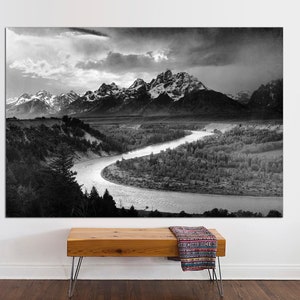 Ansel Adams The Tetons, Snake River Canvas Print, Grand Teton National Park, Wyoming Canvas, Black and White Canvas Art Print Ready to Hang.