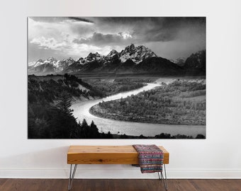 Ansel Adams The Tetons, Snake River Canvas Print, Grand Teton National Park, Wyoming Canvas, Black and White Canvas Art Print Ready to Hang.