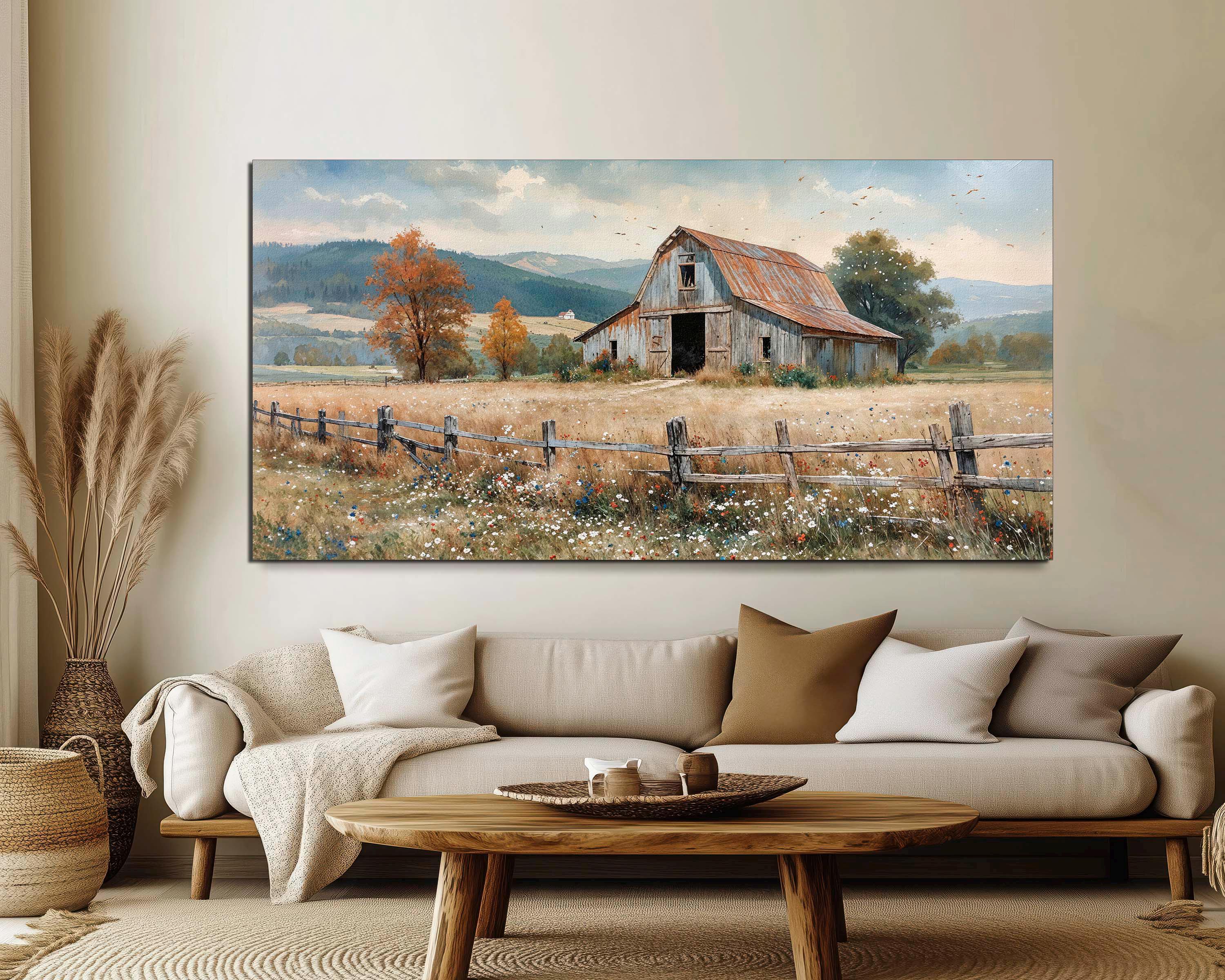 Farmhouse Wall Decor Old Barn Canvas Print Rustic Vintage Barn Painting
