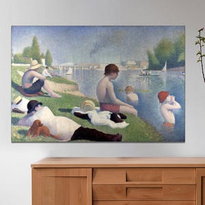 Bathers at Asnieres by Georges Seurat Canvas Pointillism, Man Portrait, Museum Quality Print, French  Landscape Art on Canvas Ready to Hang.