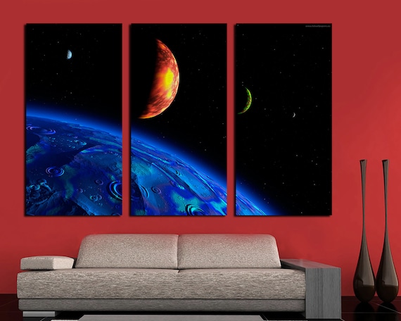 3 Panel Canvas Split Abstract Blue Earth From Space at | Etsy