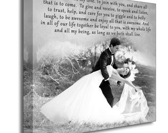 Wedding Gift First Dance Custom Canvas Print. Wedding Songs, Lyrics, Vows. Wedding/Anniversary Gift. Gallery Wrapped. Black and White Canvas