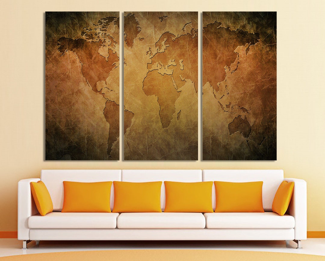 3 Panel Split Abstract World Map Canvas Print,1.5" Deep Frames,triptych ...