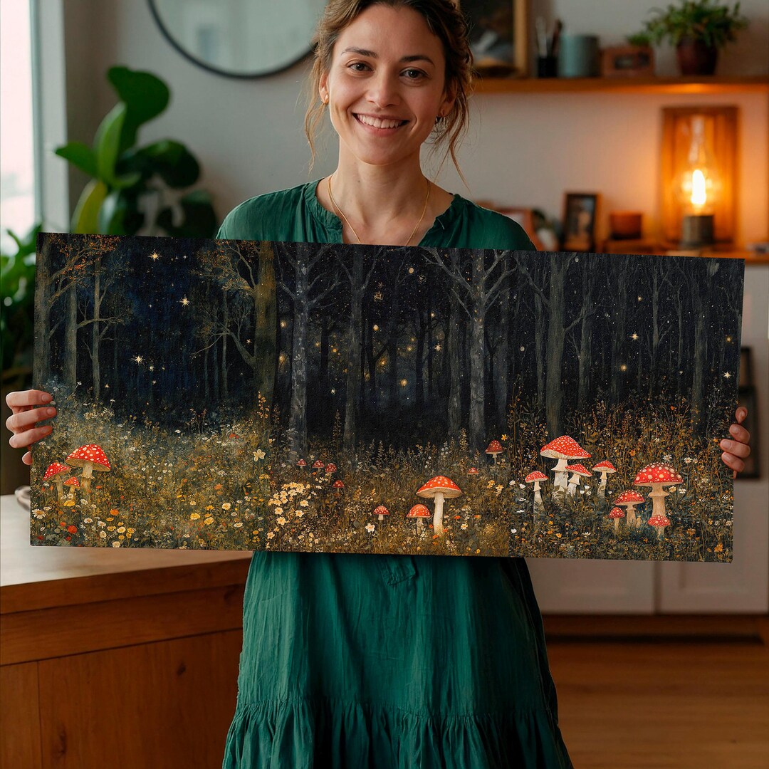 Mushroom Forest Canvas Print, Mystical Woodland Scene, Nature Wall Art ...