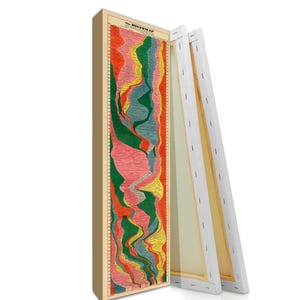May include: A vintage-style canvas print of a colorful "Histomap" chart. The chart features a timeline of historical events, with different colors representing different periods and events. The print is framed with a wooden frame and has a white canvas border.