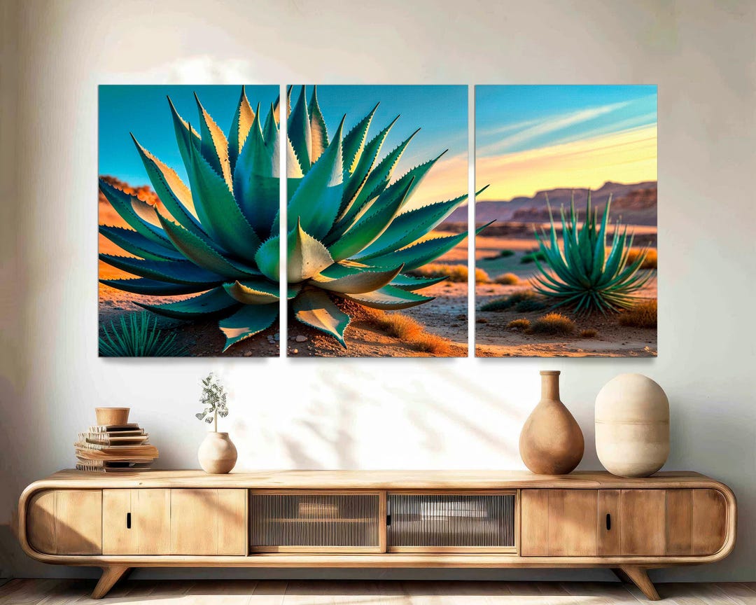 Agave Desert Canvas Print, Southwestern 3-panel Wall Art - Etsy