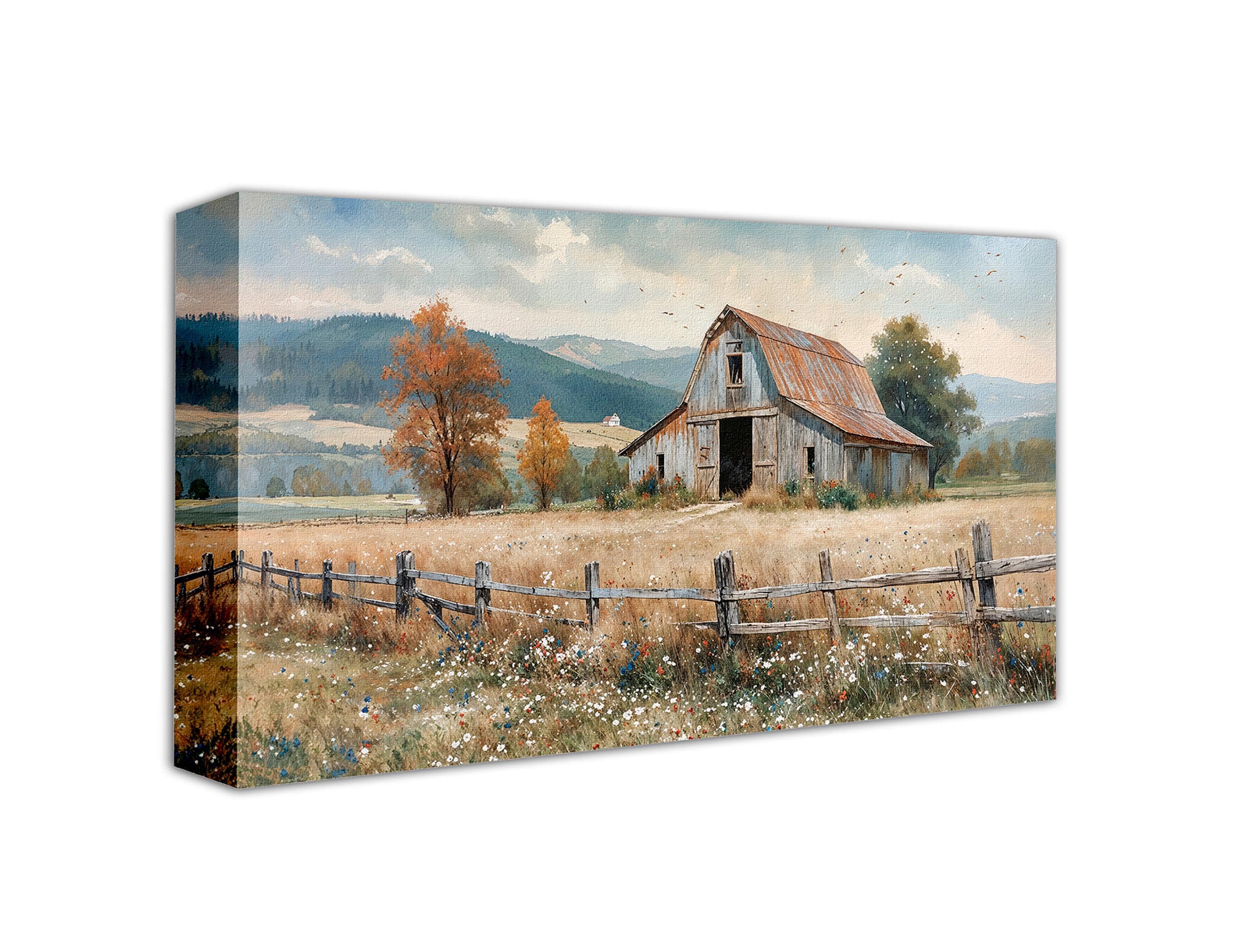 Farmhouse Wall Decor Old Barn Canvas Print Rustic Vintage Barn Painting ...