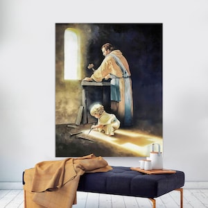 Baby Jesus in Carpenter Shop Canvas, Christian Art, Ready to Hang