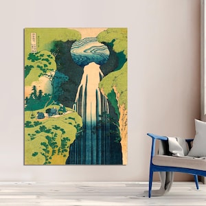 Impresión en lienzo de la cascada de Hokusai Amida, arte japonés listo para colgar