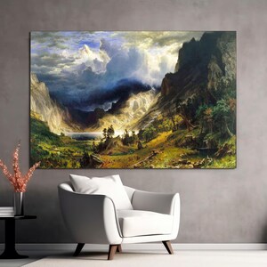 Storm In The Rocky Mountain Art by Albert Bierstadt, American Nature Art Print, Extra Large Canvas Print, Classic Art CANVAS Ready to Hang.