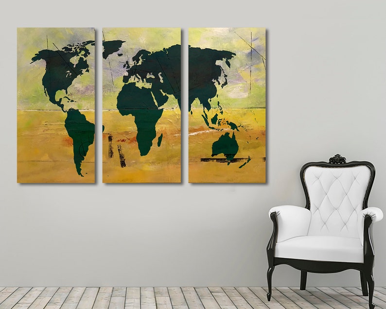Abstract World Map Canvas Print, Split Panel Wall Art - Etsy