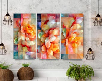 Botanical Canvas Wall Art Set, Modern Floral Giclée Prints, Ready to Hang