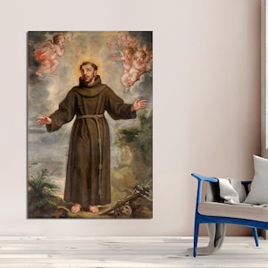 St. Francis of Assisi, Saint Francis Art, St Francis Prayer, Saints pictures, Catholic Art, Christian wall art print, CANVAS Ready to Hang.