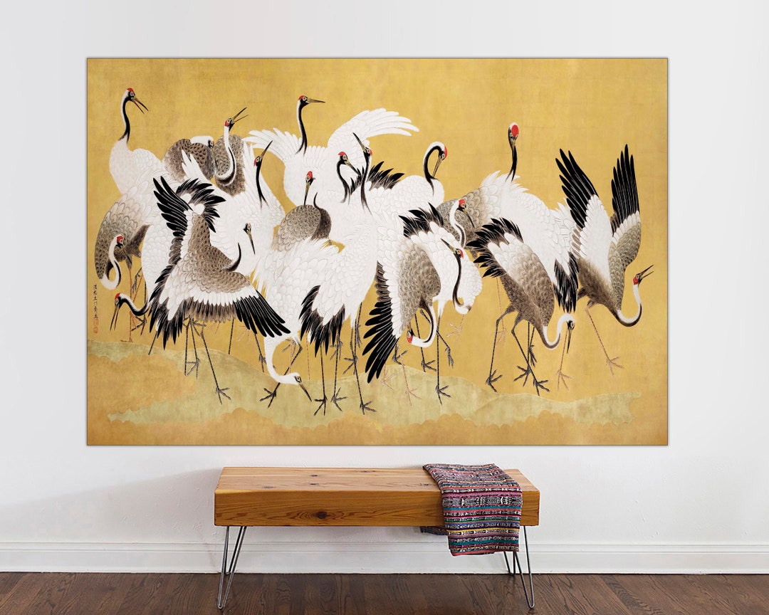 Japanese Crane Painting Art Print, Crane Canvas Art Cranes, Vintage