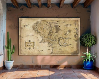 Middle Earth Map Canvas Print, Vintage Fantasy Decor