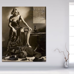 Film Noir Canvas Print – Sepia Hays Code Poster, Gangster Woman Ready to Hang