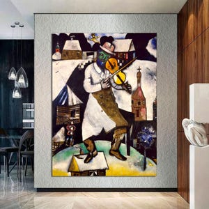 Marc Chagall Canvas Wall Art, Marc Chagall the Fiddler, Chagall Artwork, Expressionism Art, Home Office Art Decor Gift CANVAS Ready to Hang.