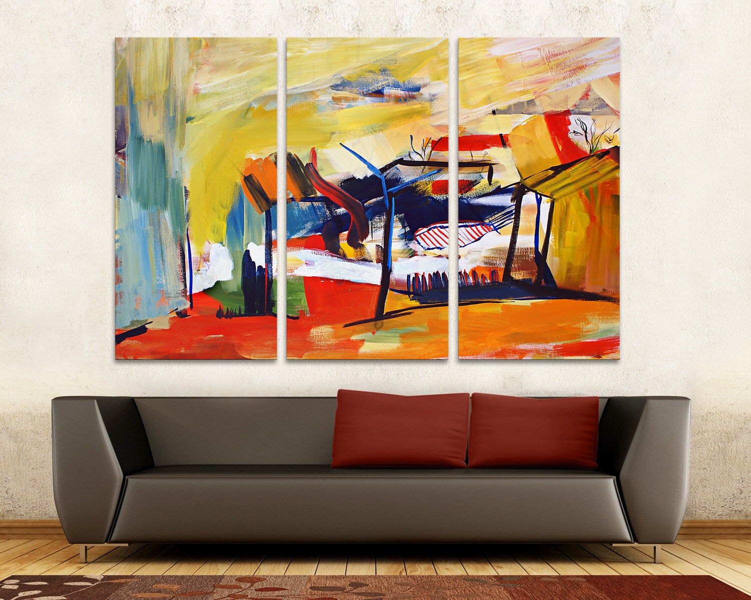 3 Panel Canvas Split Modern Abstract Painting Fine Art Giclee Etsy