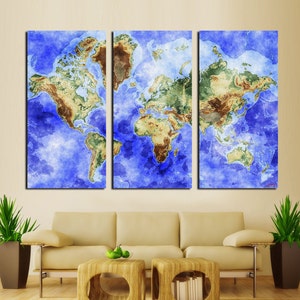 3 Panel Canvas World Map, NASA World Map Art, The World Map Wall Art, Large World Map Art for Wall, Satellite View Art, CANVAS Ready to Hang