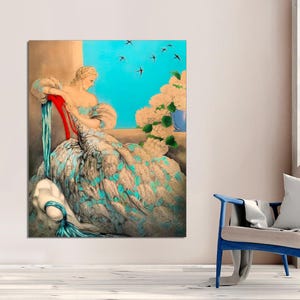 Canvas Deco, Louis Icart, Symphony in Blue by Louis Icart, French Vintage Blue Canvas Art Modern Art, Fashion Art CANVAS Print Ready to Hang