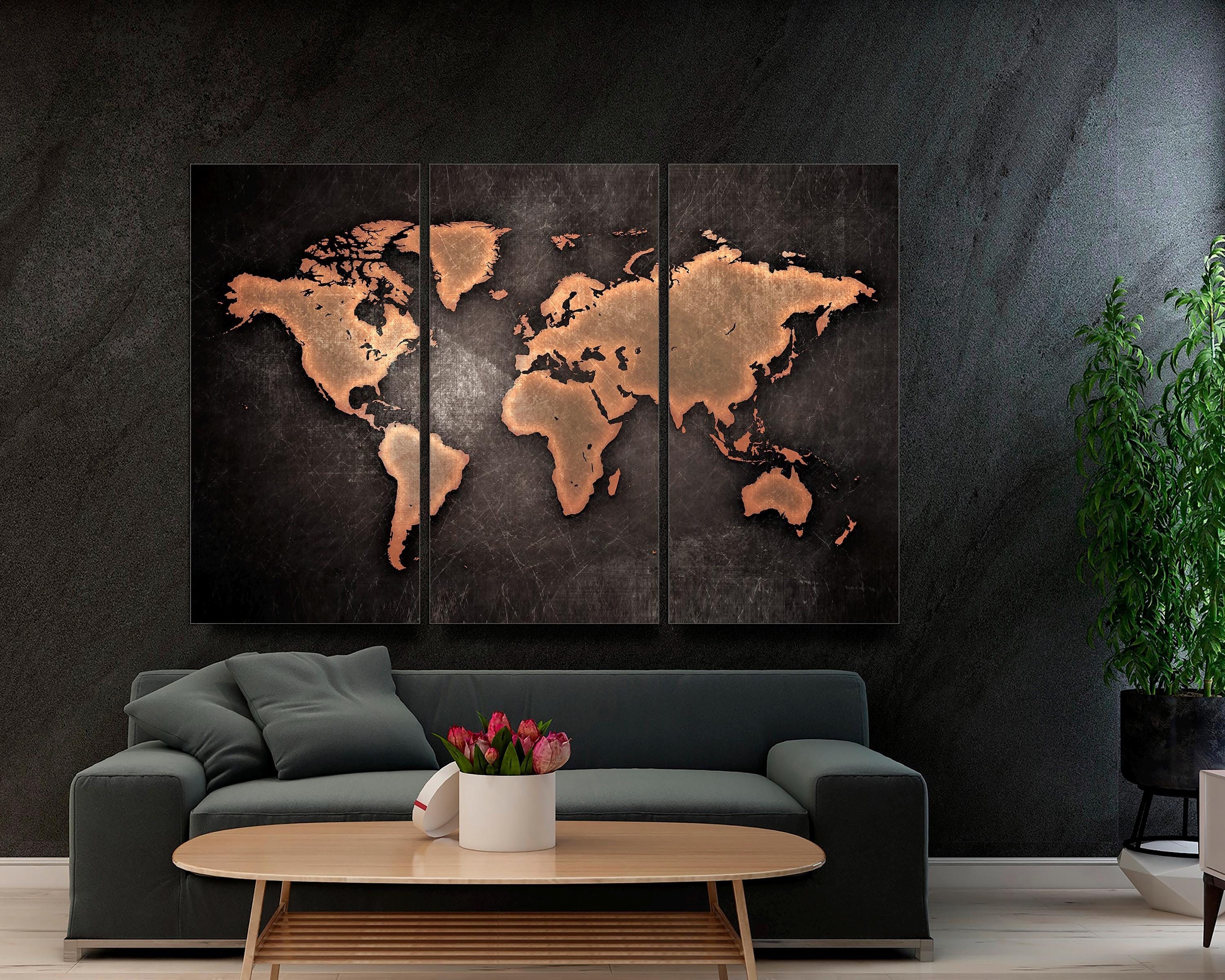 Abstract World Map Canvas Print, Modern Triptych Wall Art - Etsy