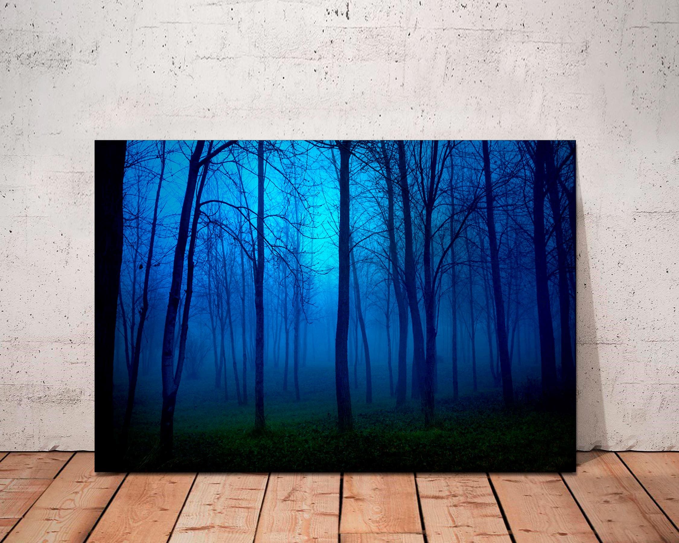 Blue Forest Canvas, Moody Wall Art, Large Nature Photography