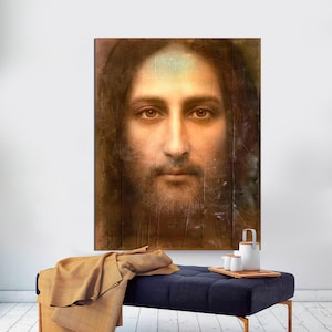 Shroud of Turin Jesus Face Canvas Print, Real Christ Image, Housewarming Gift, Christian Living Room Art Ready to Hang Religious Wall Decor.