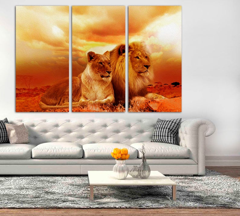 3 Panel Canvas Split Majestic African Lion and Lioness Pair Etsy