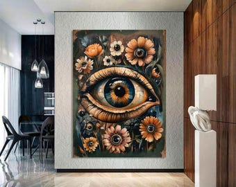Botanical Eye Canvas Print, Gothic Surreal Collage, Ready to Hang