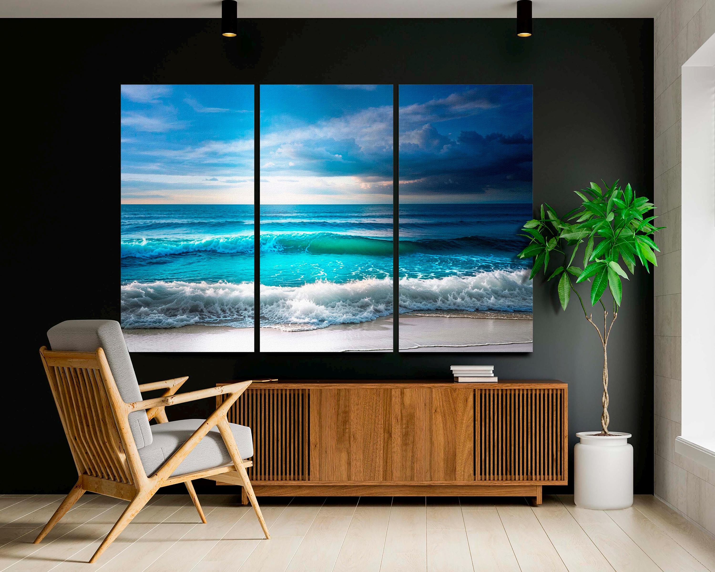 Ocean Beach 3-panel Canvas Print, Coastal Sea Wave Wall Art - Etsy