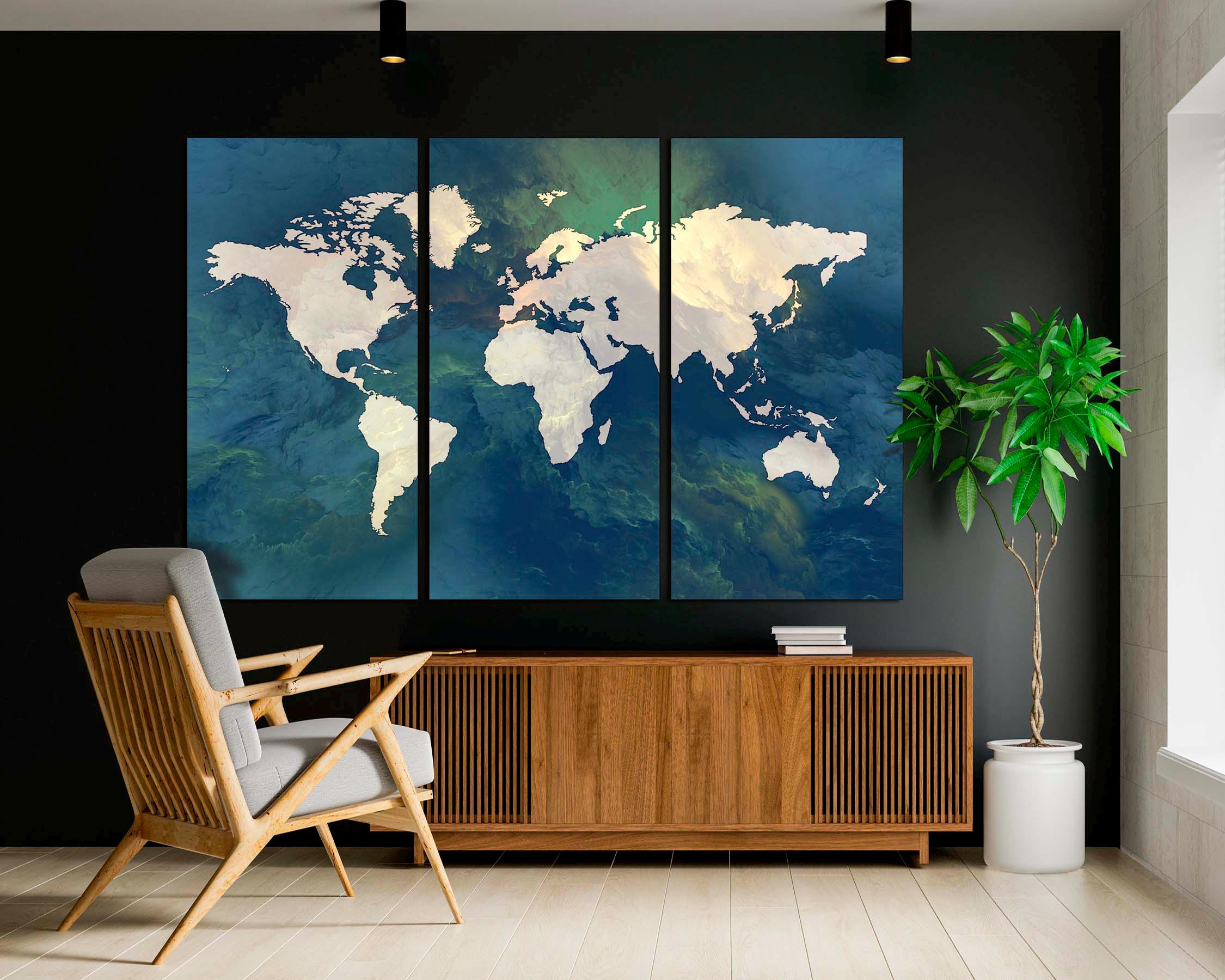Abstract World Map Canvas Print, Modern Triptych Wall Art - Etsy